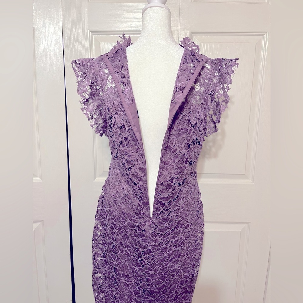 Enfocus Studio lace floral dress with stand-up collar, zipper in black. Midi, M - Picture 4 of 11